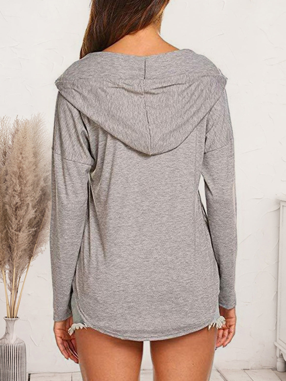 Drawstring Dropped Shoulder Long Sleeve Hoodie