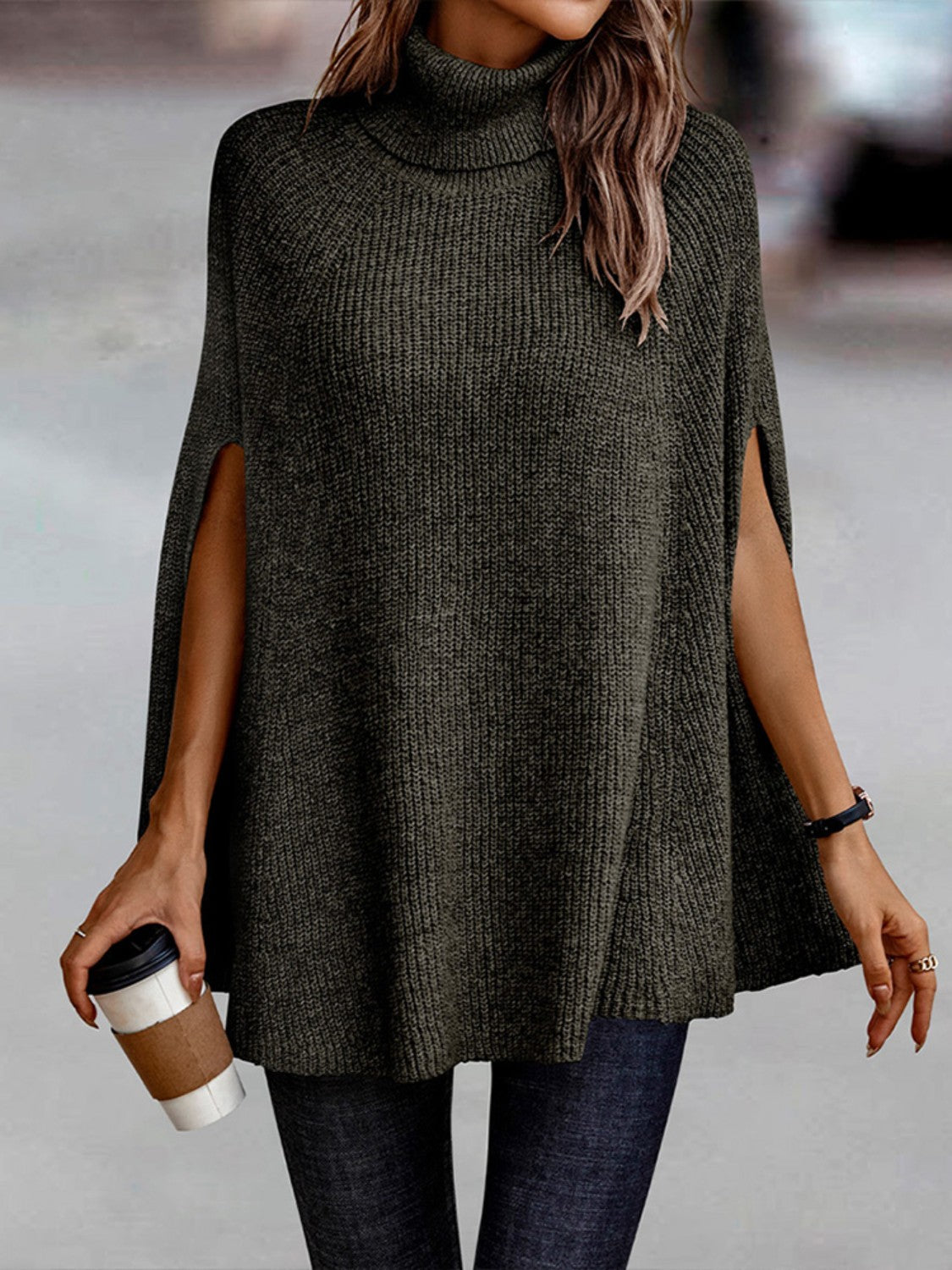 Turtleneck Dolman Sleeve Poncho