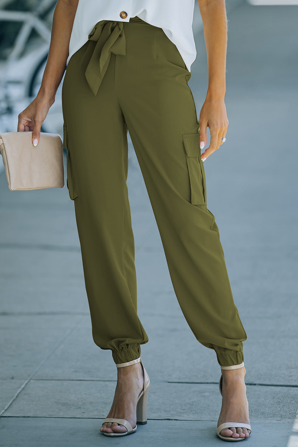 Tied High Waist Cargo Joggers