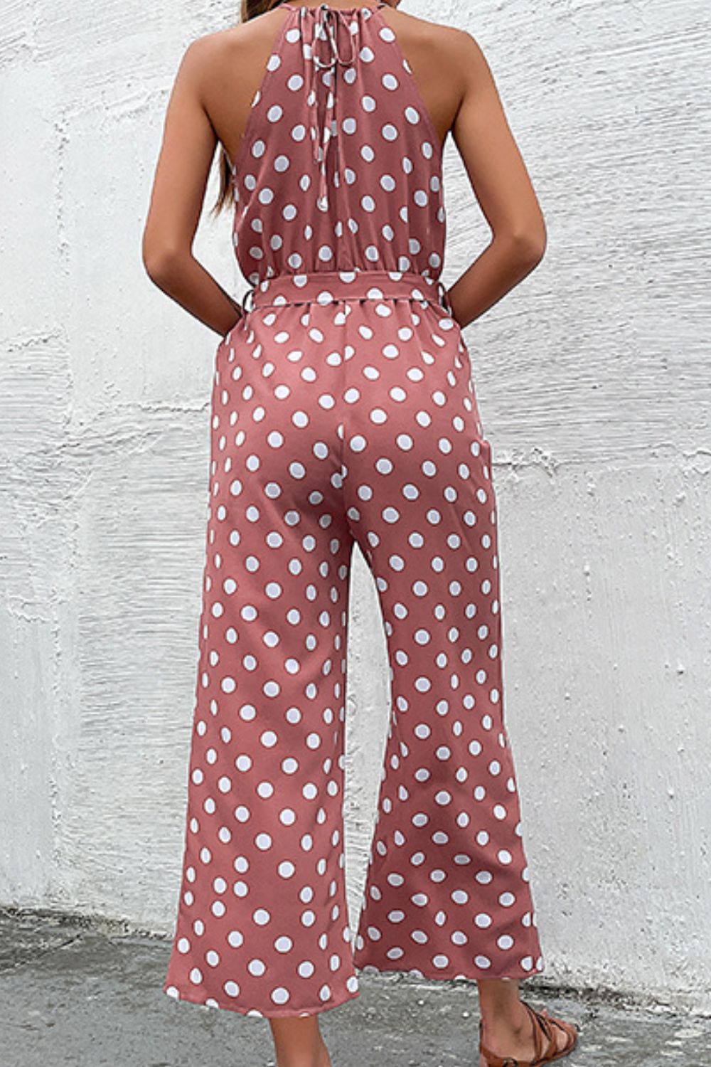 Polka Dot Grecian Wide Leg Jumpsuit